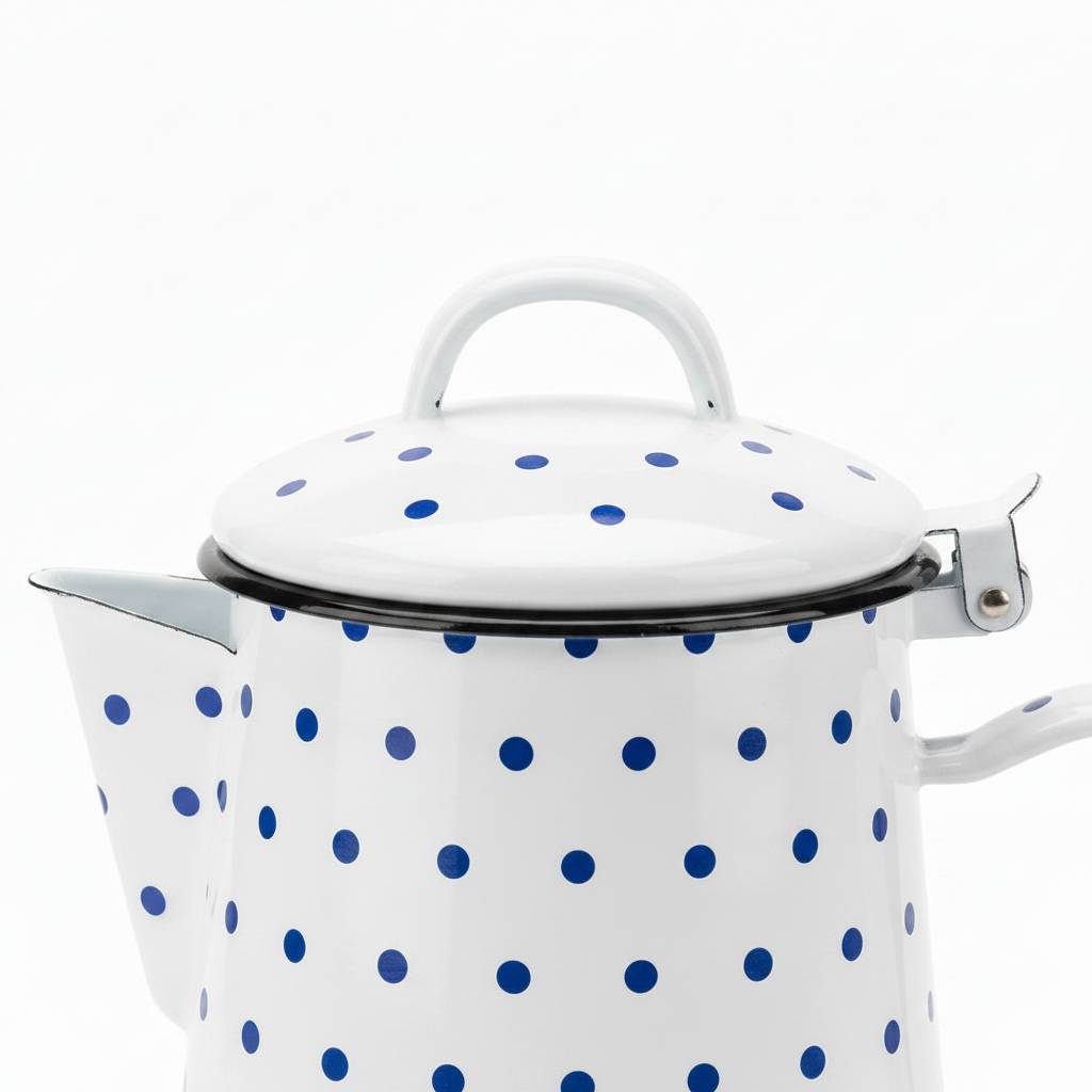 Velvet White Enamel Kettle with Blue Polka Dot Print — 1.8 Ltr