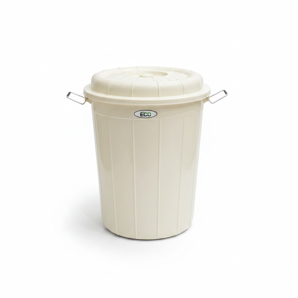 Esqube ECO Plastic Drum with Lid – 40 Litre -  Grey / Cream