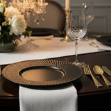 Black Ceramic Round Charger Plate with Embossed Radial Rim – 8.5 Inch