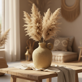 Rustic Textured Ceramic Vase 25cm | Sand-Grain Finish | Single Handle | Arabian Home Décor | Ideal for Dried Flowers & Pampas Grass