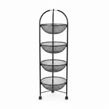 Black Metal 4-Tier Mesh Basket Stand with Wheels – 100cm