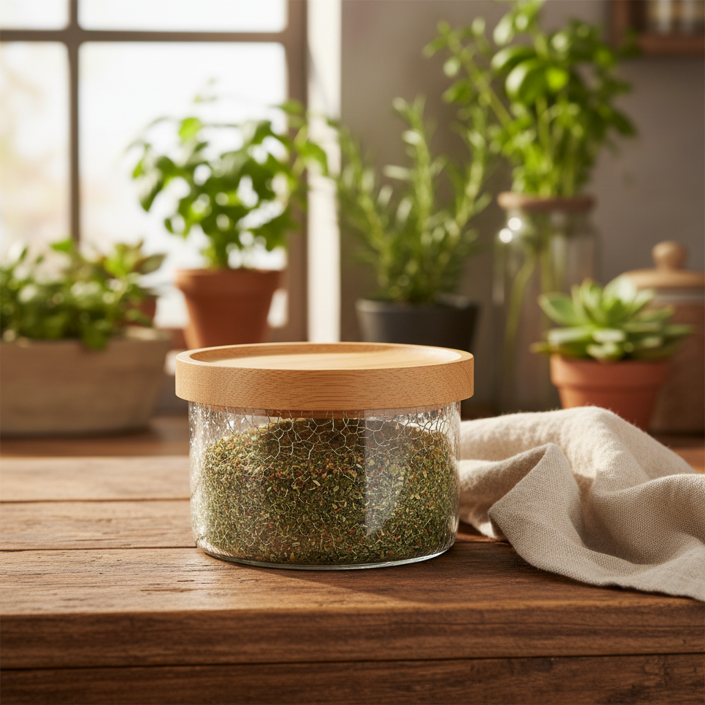 Ameco Crackle Glass Canister with Bamboo Wooden Lid – 180ml |