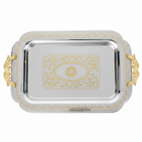 Maximan Luxury Silver & Gold Stainless Steel Serving Tray with Handles — 49×34 cm