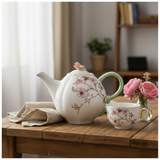 Angela White & Mint Green Ceramic Teapot - 800ml