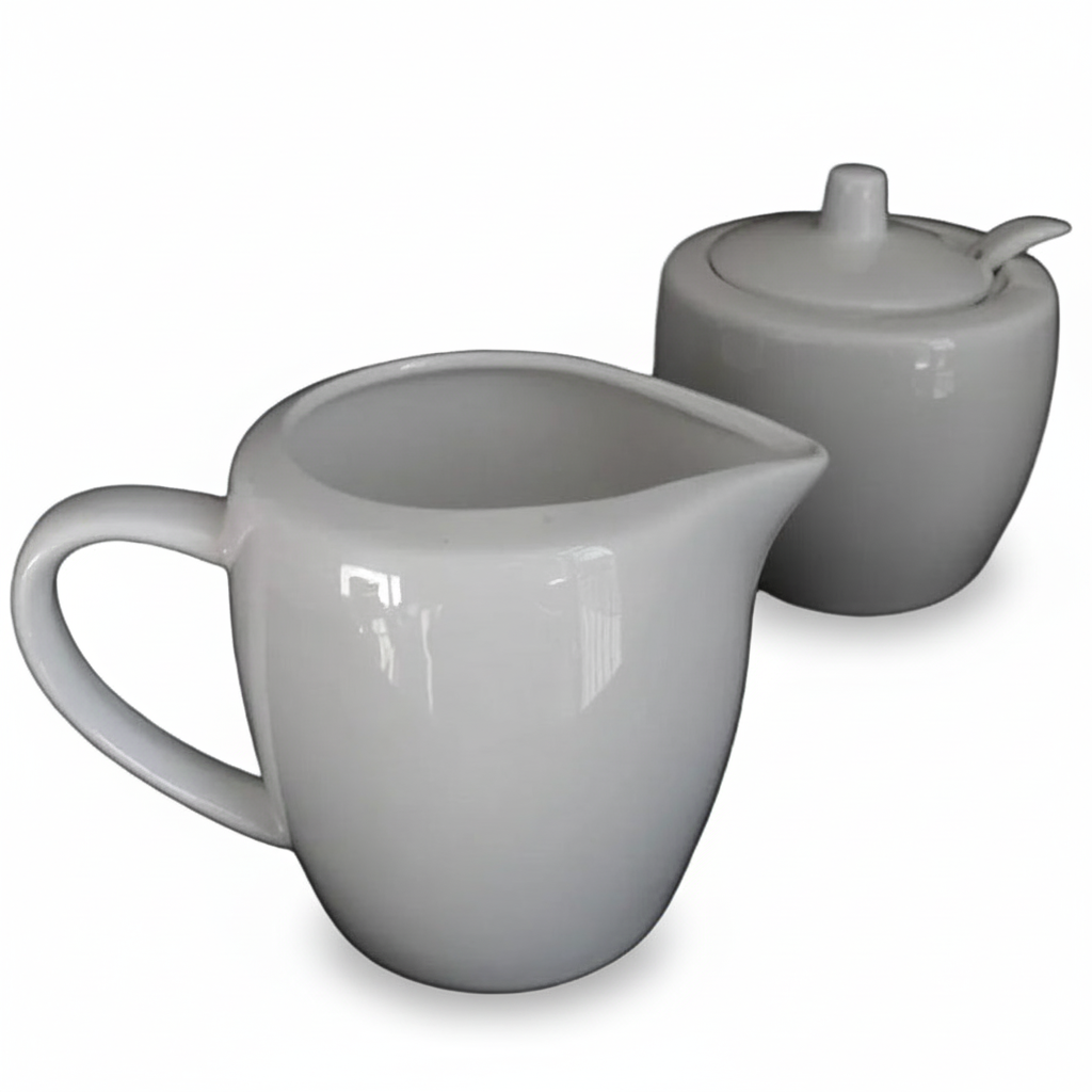 Symphony Sugar & Cream Pot Set – 2 White Ceramic Pieces (200 ml each)