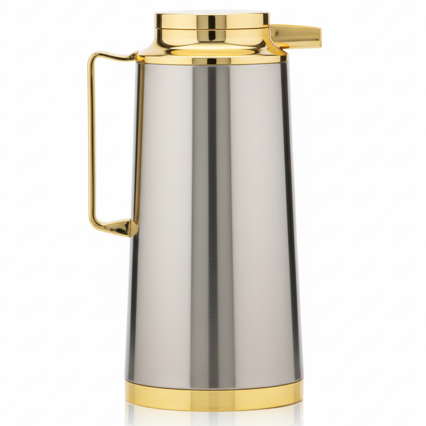 Vogati Silver & Gold Designer Thermal Flask, Premium Double Wall Insulated Server for Hot & Cold Drinks – 1.6 Liter