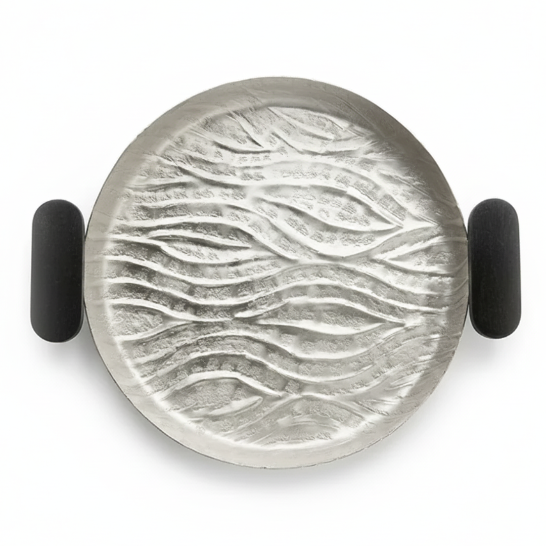 Luhpar Wave Textured Aluminium Round Tray with Black Wooden Handles - 30cm - 74895-B