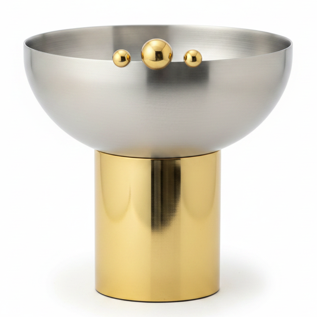 May Flower Stainless Steel Silver & Gold Candy Bowl – 25cm
