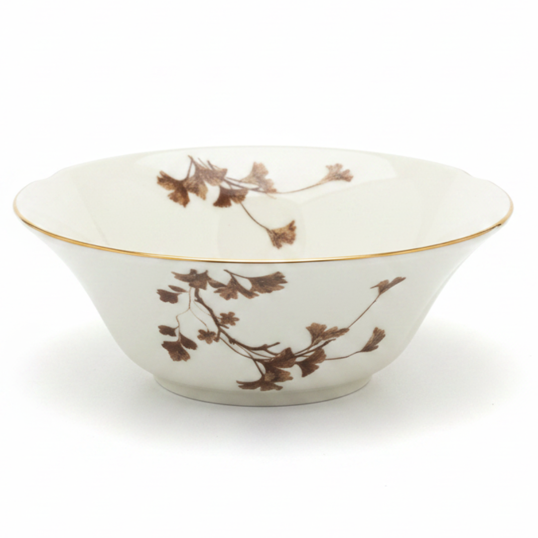 Angela Off-White Ceramic Bowl with Leaf Design – 14cm