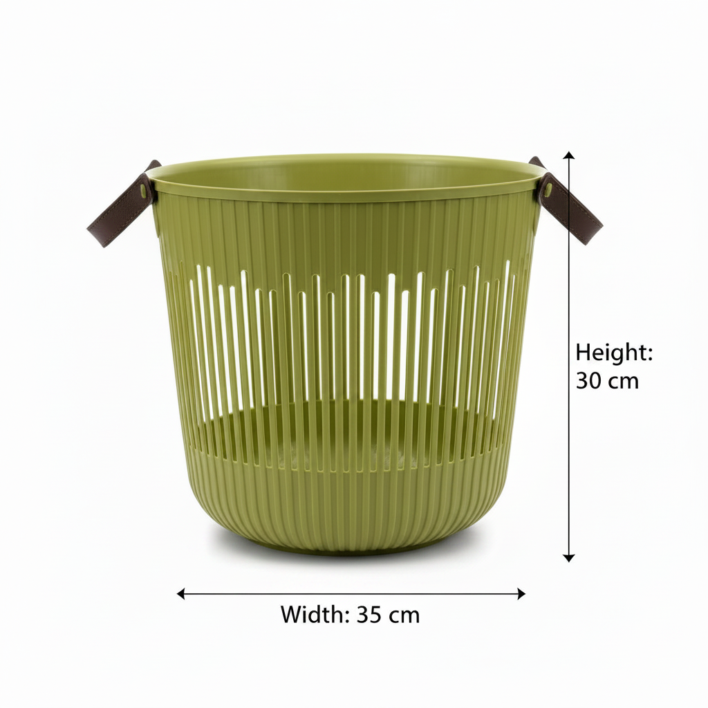 Plastic Laundry Basket with Handle - 30×35 cm - Light Brown / Olive Green / Beige