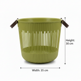 Plastic Laundry Basket with Handle - 30×35 cm - Light Brown / Olive Green / Beige