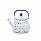 Velvet White Enamel Kettle with Blue Polka Print — 2 Litre