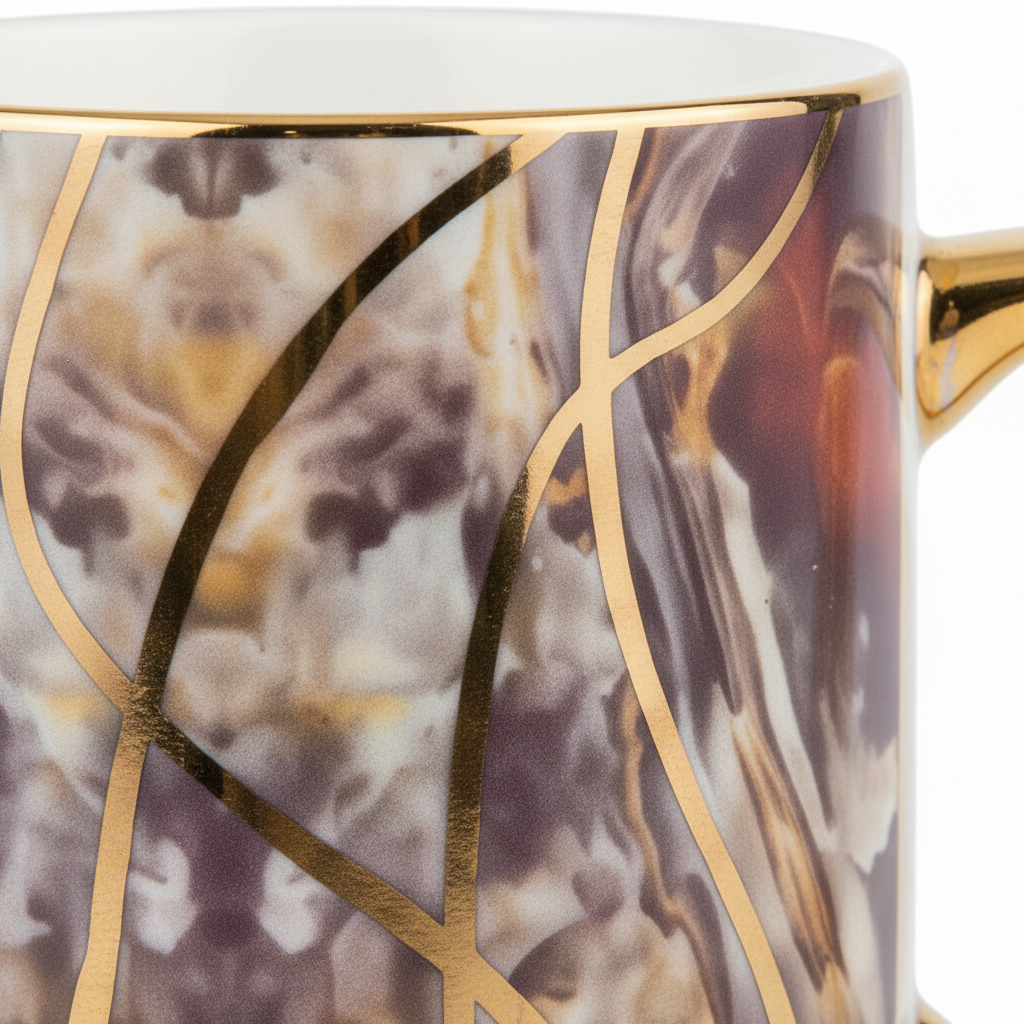 Marble Luxe Ceramic Mug with Gold Handle - 300ml