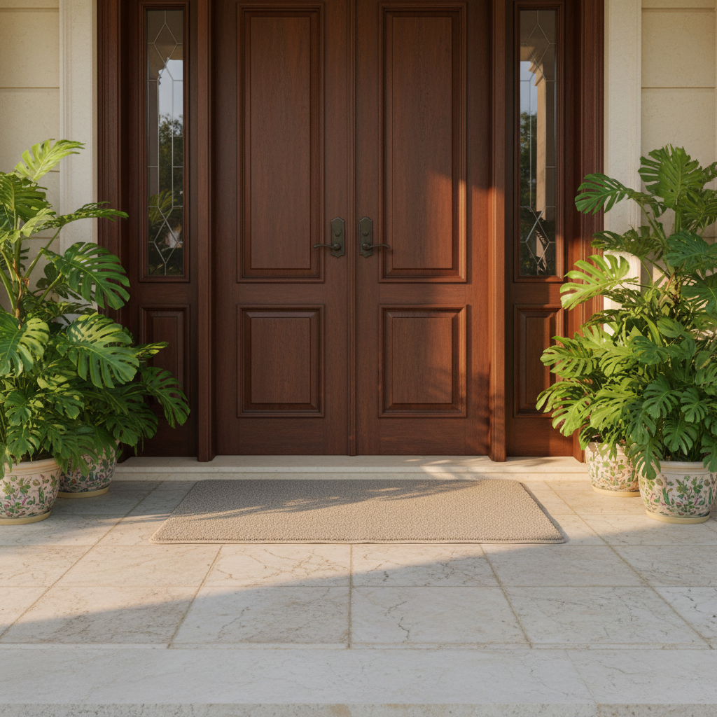 Rectangle Door Mat | Soft Speckled Pile | Non-Slip Backing | Serged Edges | 68 x 44 cm | Beige Sand | Indoor Entrance Rug