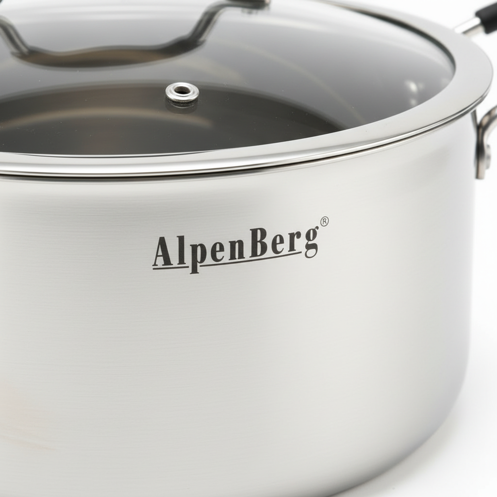 AlpenBerg Silver 3-Ply Stainless Steel Casserole with Glass Lid — 6.6 Litre