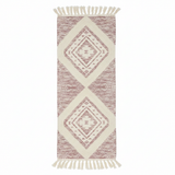 Handcrafted Boho Moroccan Diamond Geometric Runner Carpet | 50% Cotton 50% Polyester | 60×180cm | Cream & Dusty Rose | Tasseled Fringe | Living Room, Bedroom & Hallway