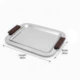 Luhpar Rectangle Stainless Steel Serving Tray with Wooden Handles - 38×28cm
