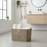 Esqube Plastic Laundry Basket with Floral Lattice Design - 25 × 40 × 33 cm - Brown / Beige / Light Blue / Grey