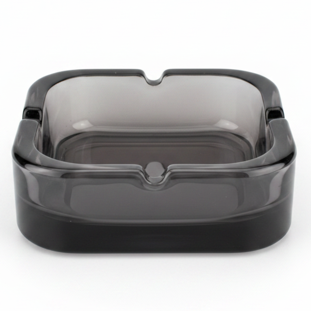 Diamond Tinted Black Glass Ashtray – 12cm