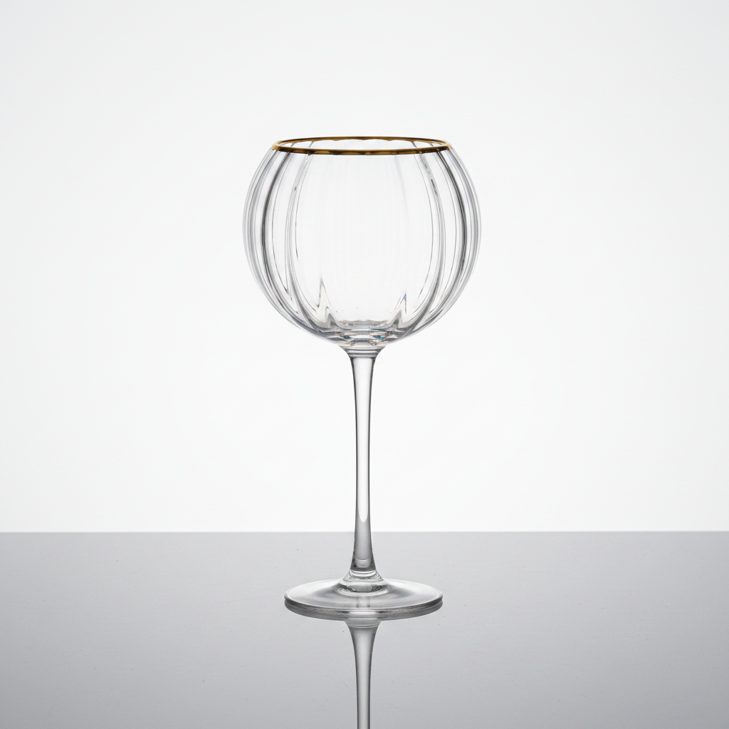 Ribbed Crystal Balloon Goblet with Gold Rim — 250ml