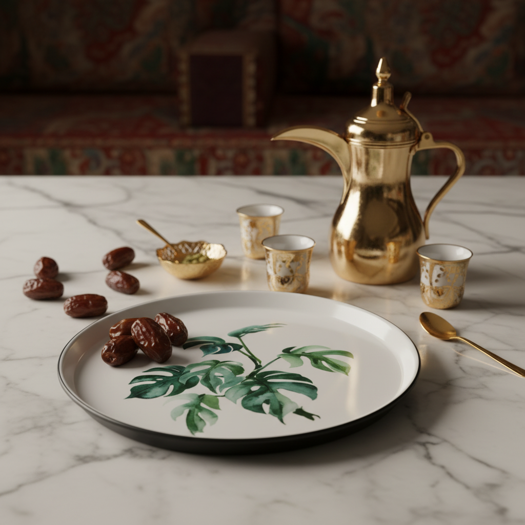 Royalford Melamine Dinner Plate | Black Rim with Botanical Green Leaf Design 11 Inch