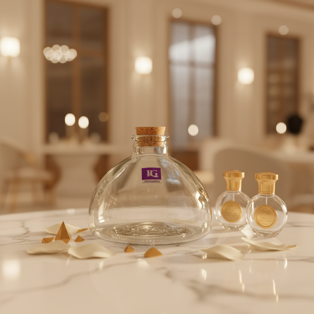Pishgaman Round Glass Bottle with Cork Lid | 10×12cm