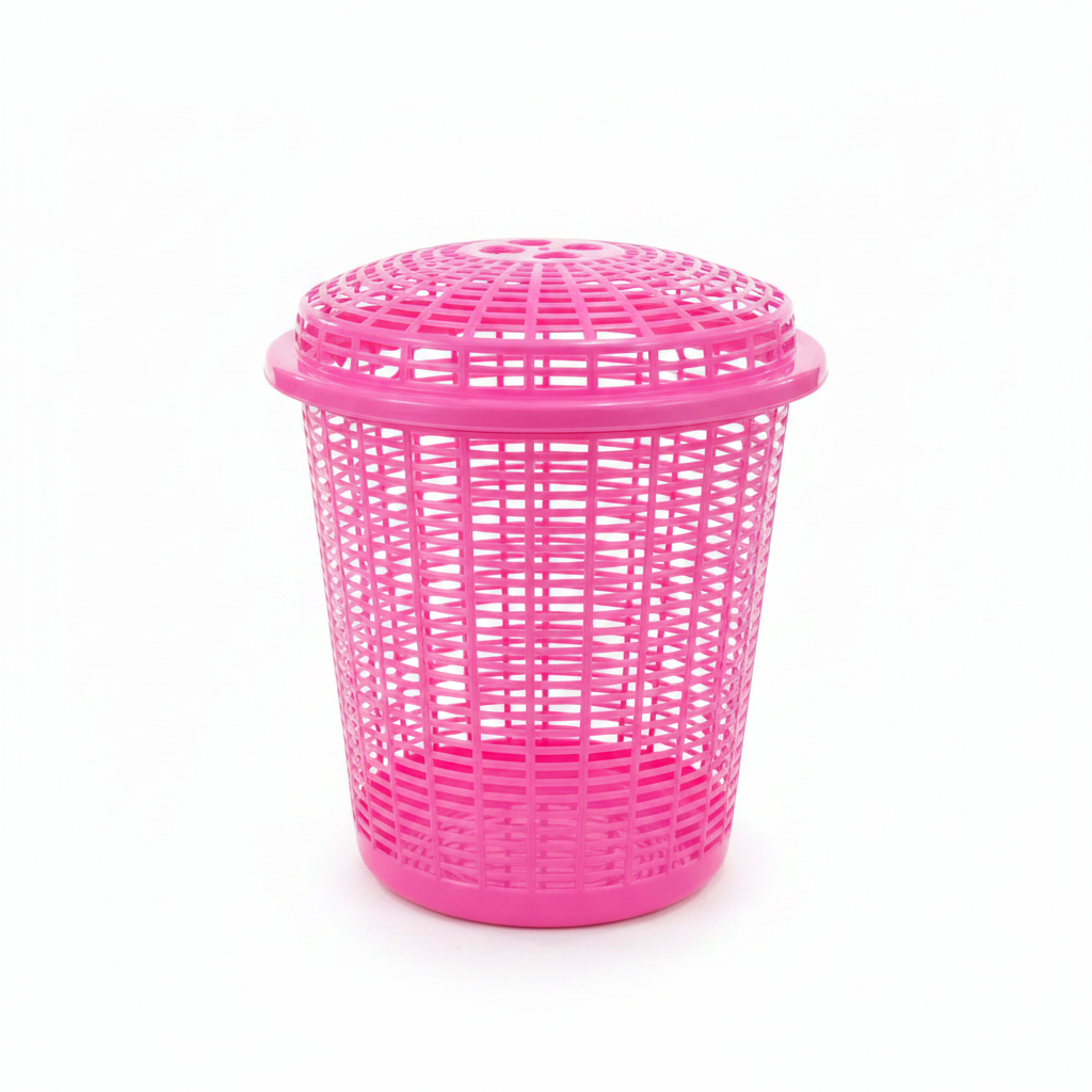 Exclusive Plastic Laundry Basket with Lid - 50 × 38 cm - Beige / Blue / Pink