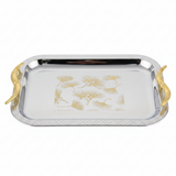 Maximan Luxury Silver & Gold Stainless Steel Serving Tray with Ornate Handles | 33.5 × 23.5 cm