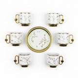 12PCS Ceramic Cup & Saucer Set – 6 Cups & 6 Saucers | Gold & Mint Green Floral Design