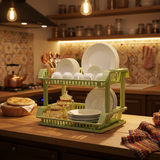 Phoenix Light Green 2-Layer Dish Drying Rack – 36×52×36cm