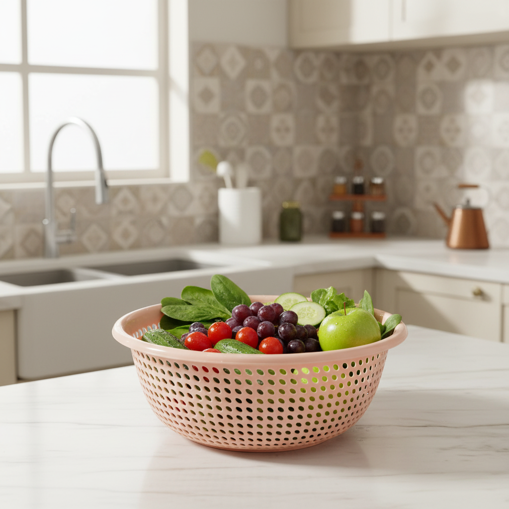 Round Plastic Strainer / Colander — 35×12 cm - Pink / Light Green