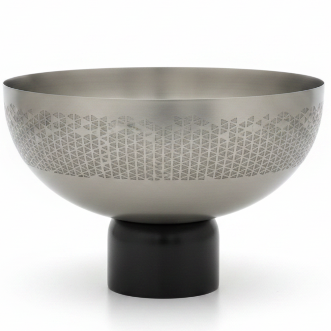 Luhpar Brushed Silver Stainless Steel Candy Bowl with Black Wooden Base - 18×26cm