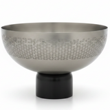 Luhpar Brushed Silver Stainless Steel Candy Bowl with Black Wooden Base - 18×26cm