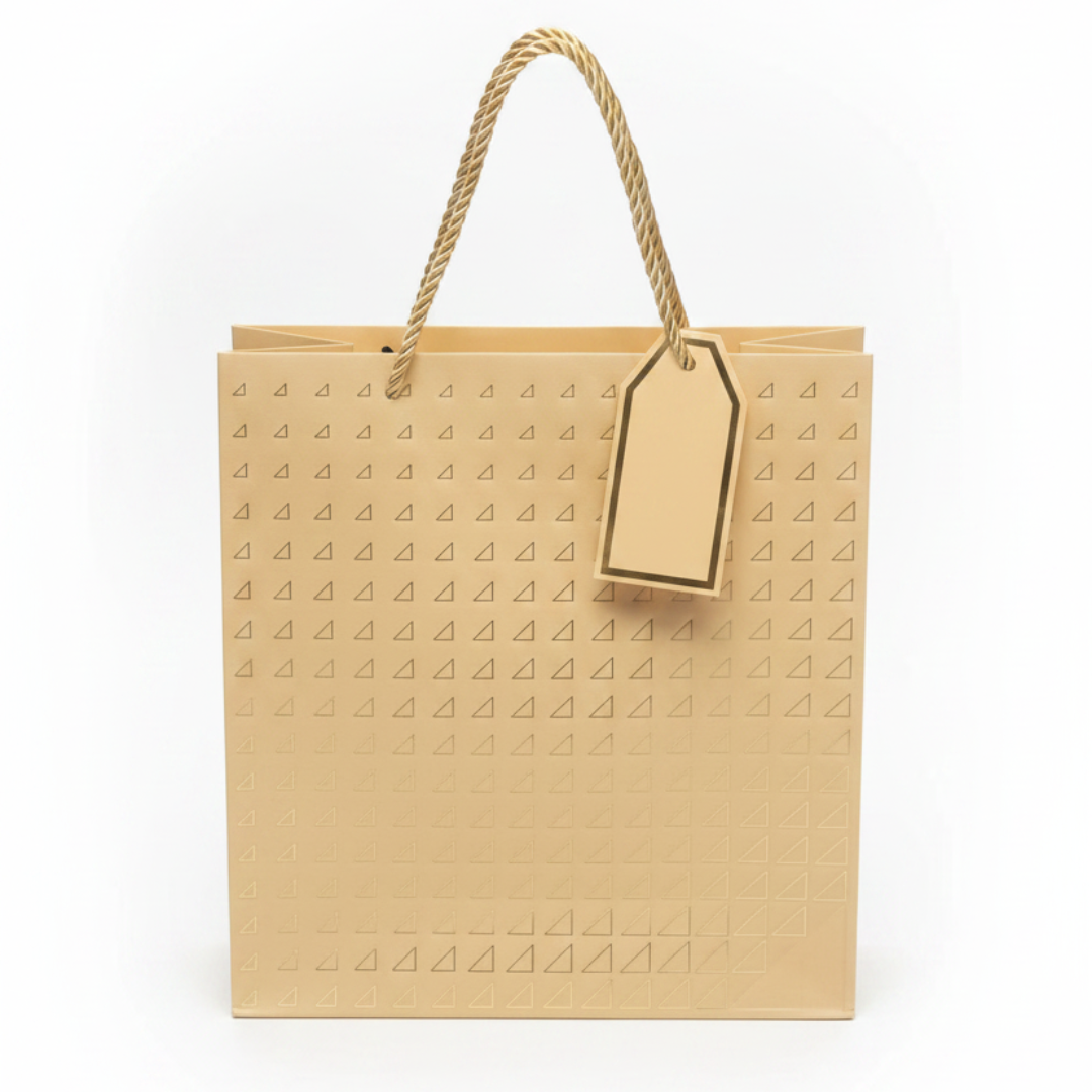 Paper Gift Bag with Gold Triangle Pattern & Rope Handles – 32×26cm | Premium Gift Packaging for All Occasions