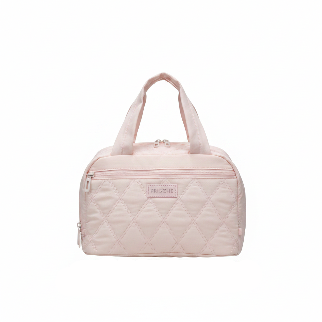 Frische Quilted Lunch Bag - 18×25cm - Light Grey / Pink / Black