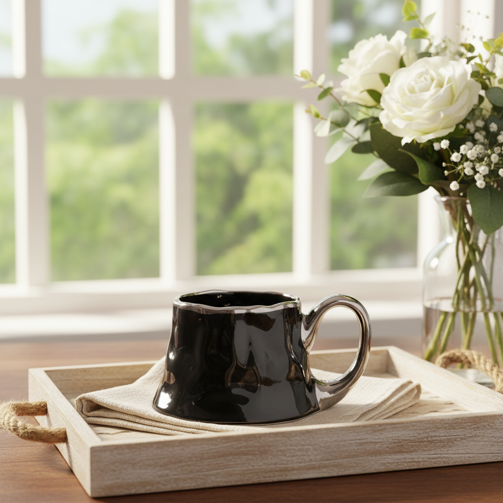 Black & Silver Ceramic Mug — 300ml