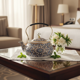 Blue & White Mosaic Metal Tea Kettle with Crystal Lid & Ergonomic Handle — 1.5 Litre | Arabic Majlis Hospitality Teapot