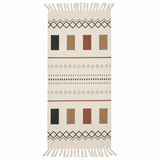 Handwoven Moroccan-Style Geometric Runner Carpet | 50% Cotton 50% Polyester | Cream with Fringe Tassels | 60 x 150 cm