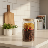 Textured Glass Jar with Bamboo Lid - 800ml / 1000ml