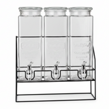 3 Pcs Classic Glass Beverage Dispenser Set with Metal Stand – 2.2L Each