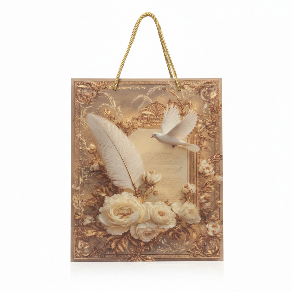 White Dove & Rose Design Baroque Paper Gift Bag - 30×25cm