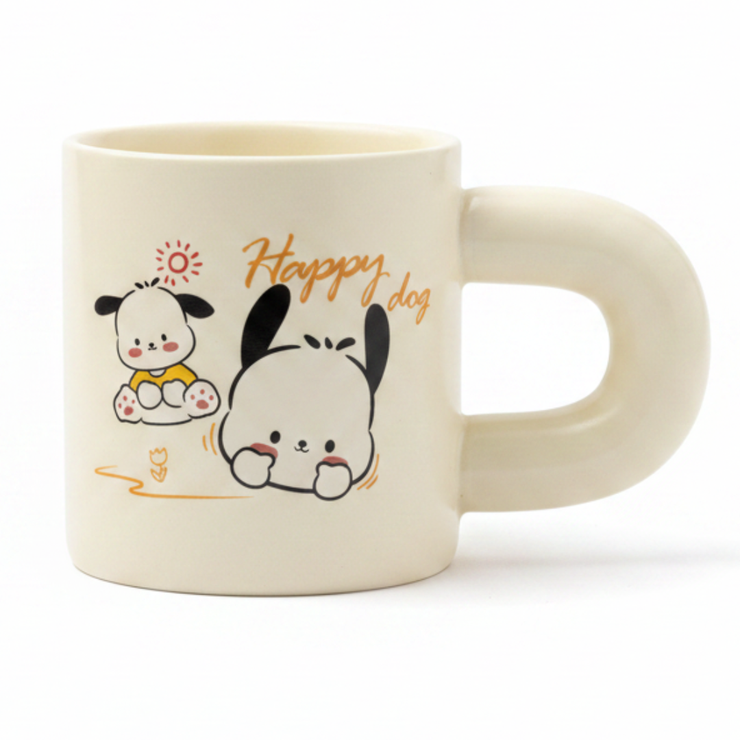 Happy Dog Cream Ceramic Mug – 350ml | Cute Cartoon Design | Perfect Gift