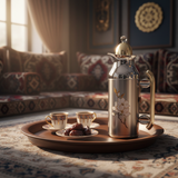 Mahra Vacuum Flask Set | 1L + 0.7L | Silver with Gold & Magnolia