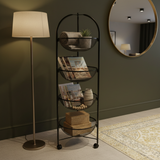 Black Metal 4-Tier Mesh Basket Stand with Wheels – 100cm
