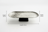 Luhpar Wave Textured Aluminium Oval Pedestal Dish With Black Wooden Base – 40×18×10 cm - 74894-A