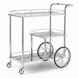 MayFlower 3-Tier Silver Chrome Metal & Clear Glass Serving Trolley Bar Cart | Rolling Hospitality Cart with Spoked Wheels | 77cm × 75cm × 40cm |