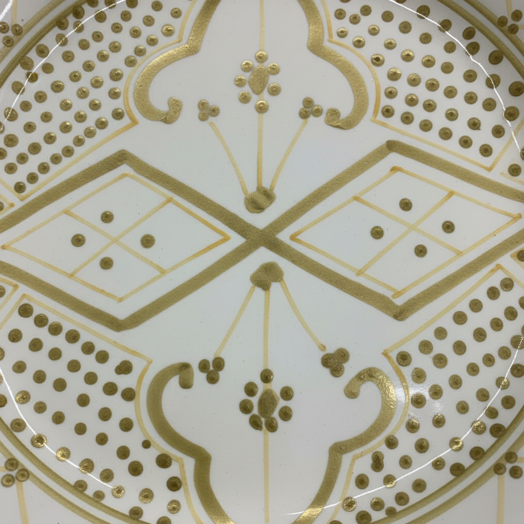 Slama Cream & Olive Gold Ceramic Dinner Plate - 28cm