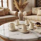 Hamid 12-Pcs Ceramic Cup & Saucer Set | 6 Cups + 6 Saucers | Light Cream with Gold Rim