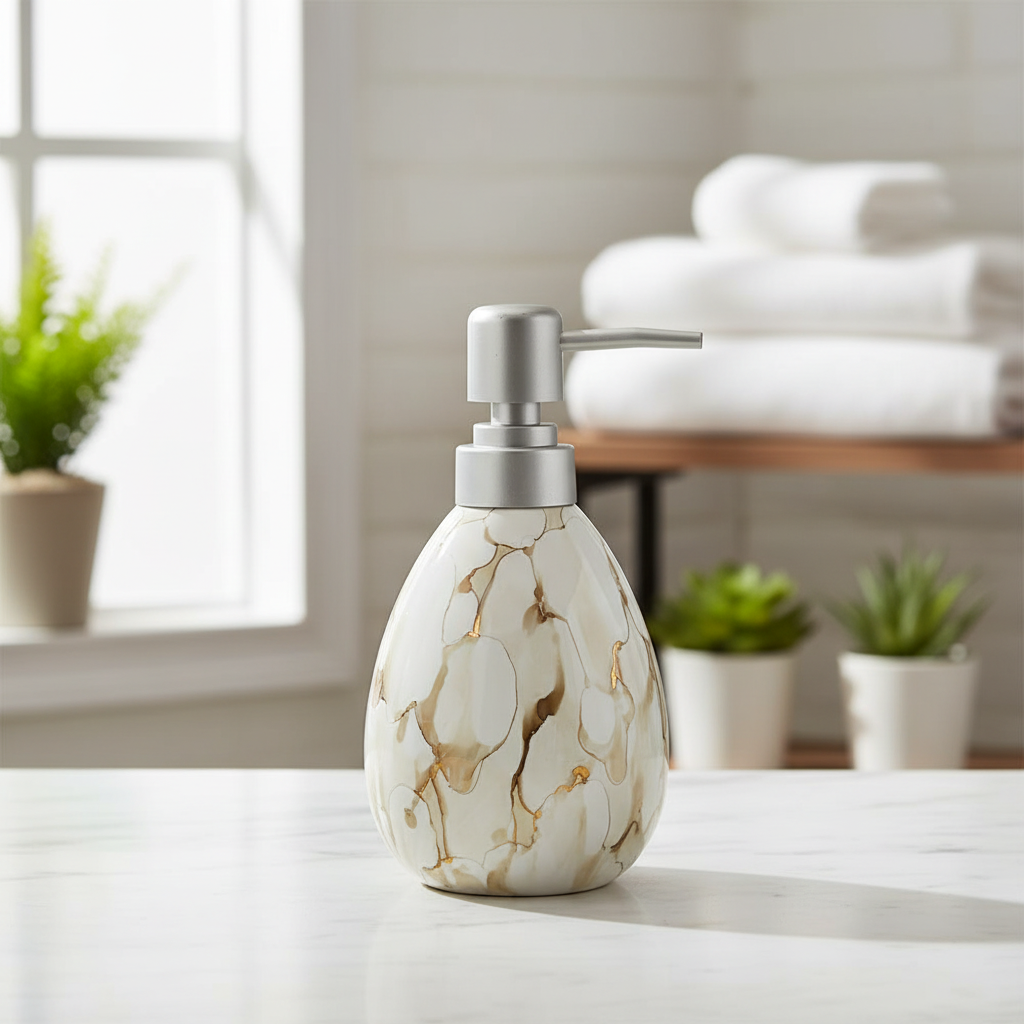 White Ceramic & Plastic Liquid Soap Dispenser – 400ml