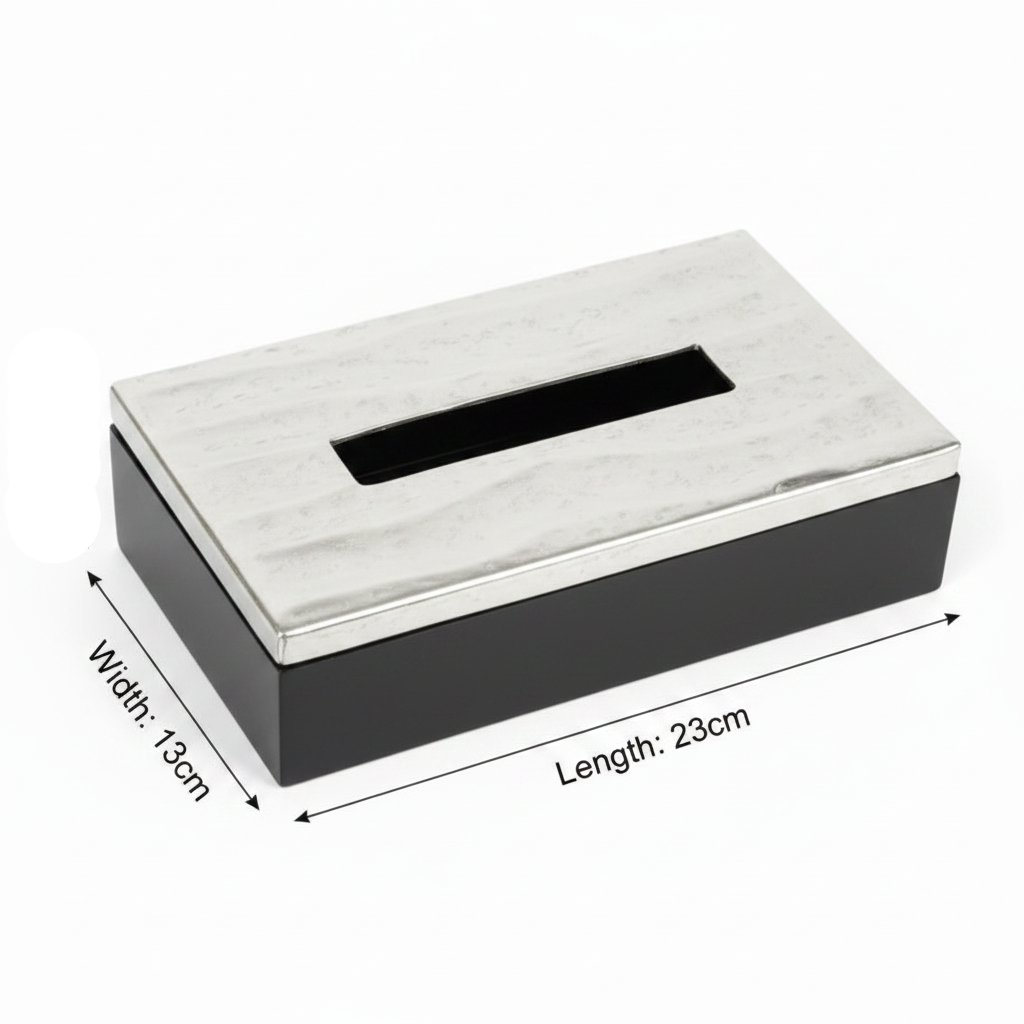 Luhpar Wave Textured Aluminum Tissue Box with Wooden Base - 23×13×7 cm